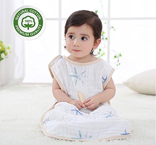Softest Muslin Cotton Baby Sleeping Sack -Infant Slumber Safe Wearable Blanket L(Blue Sea Star)