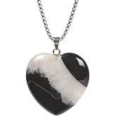 Justinstones Natural Rock Gemstone Healing Crystal 40mm Puffed LOVE Heart Pendant Stainless Steel Chain Necklace 20 Inch