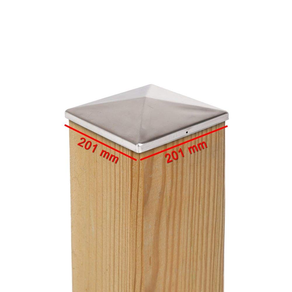 2 x Post Caps, 201 x 201 mm, Pyramid Made of Stainless Steel, Cover Cap for Wooden Posts 200 x 200 mm, Fence Cap, Fence Cover, Post Protector, L