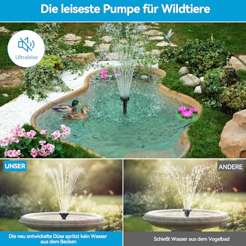 POPOSOAP Solar Fountain 8 W with 3600 mAh Backup Battery, Dry Run Protection Water Pump for Pond, Bird Tray, Aquatic Decor