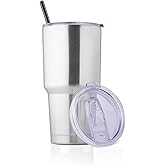 DOMICARE 30 oz Tumbler with Lid and Straw, Stainless Steel Tumblers Bulk, Insulated Vacuum Double Wall Travel Coffee Mug, Durable Powder Coated Tumbler Cup (Stainless Steel, 1)