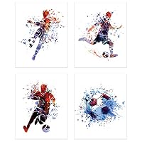 Summit Designs Soccer Watercolor Wall Art Prints - Particle Silhouette - Set of 4 (8x10) Poster Photos - Man Cave- Bedroom Decor