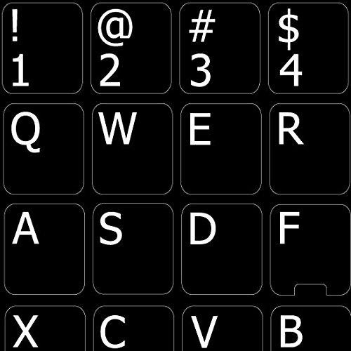 REPLACEMENT ENGLISH US KEYBOARD STICKERS ON BLACK BACKGROUND