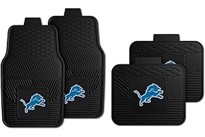Fanmats Detroit Lions Set of 4 Car Mats for Cars, SUV, Pickups - All Weather Technology Protection, Deep Reservoir Design, Universal Fit - 3D NFL Team Logo - 29”x17” Front - 14” x 17” Rear Mat