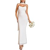 ivylae Corset Tube Maxi Dress with Scarf Bodycon Ruched Elegant Long Formal Wedding Guest Dresses for Women
