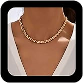 Erimberate Bohemian Twist Link Chain Choker Necklace Gold Rope Chain Necklace Twist Rope Chain Collar Necklace Chunky Link Chain Necklace Jewelry for Women