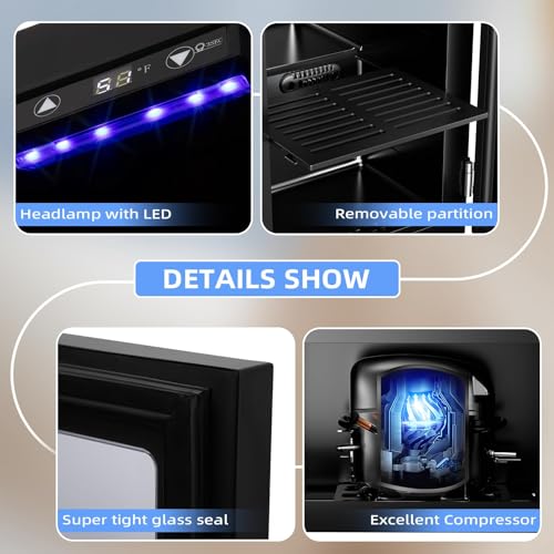 LHRIVER 0.6 Cu. Ft. Mini Fridge, Beverage Refrigerator with Quiet Compressor, LED Light,Small Cooler with Electronic Temperature Control for Home/Office/Dorm/Bar.Black