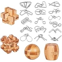 Brain Teaser Puzzle 20Pcs Unlock Interlock Game IQ Test Wooden Toy 3D Unlock Interlock Puzzle Magic Ball Brain Teaser Toy Puz
