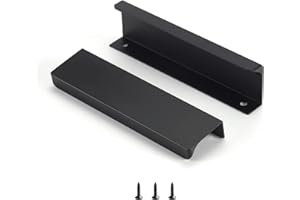 Satanga Edge Black Finger Pull for cabinets Kitchen Concealed Drawer pulls Aluminum Flat Hidden Back Mount Door Handle for Home 10Pack Modern 5" Hole Center Easy Installation
