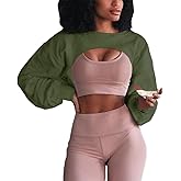 Artfish Women's Crewneck Long Sleeve Crop Tops Workout Gym Casual Cut-out Loose Cropped Sweatshirts