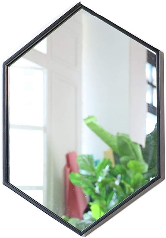 LXYFMS Large Hexagonal Metal Wall Mirror 50x70cm Black Gold 3 Sizes Mirror (Color : Black, Size : 60x80cm)