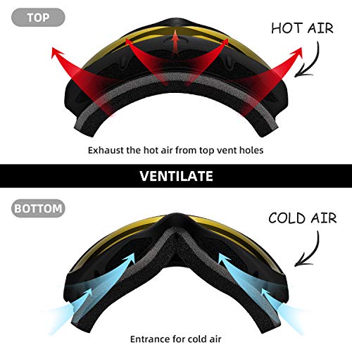 VELAZZIO Ski Goggles, Snowboard Goggles - Spherical Double Layer Anti-Fog 100% UV Protective Lens, Hydrophobic and Oleophobic Coating, Helmet Compatible, Medium Fit Snow Sports Goggles Men & Women