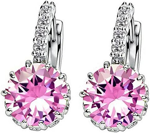 Elegant Charm Silver Color Romantic Austria Crystal Pink Rhinestone Hoop Earrings Stud Earrings Weddings Jewelry
