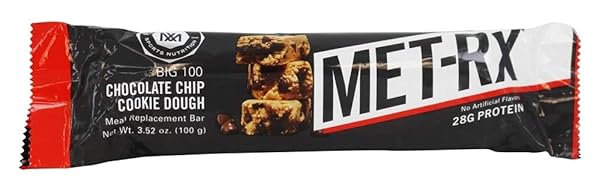 MET-RX BIG 100 MEAL REPLACEMENT BAR, CHOCOLATE CHIP COOKIE DOUGH, 3.52 OUNCE, 9 COUNT