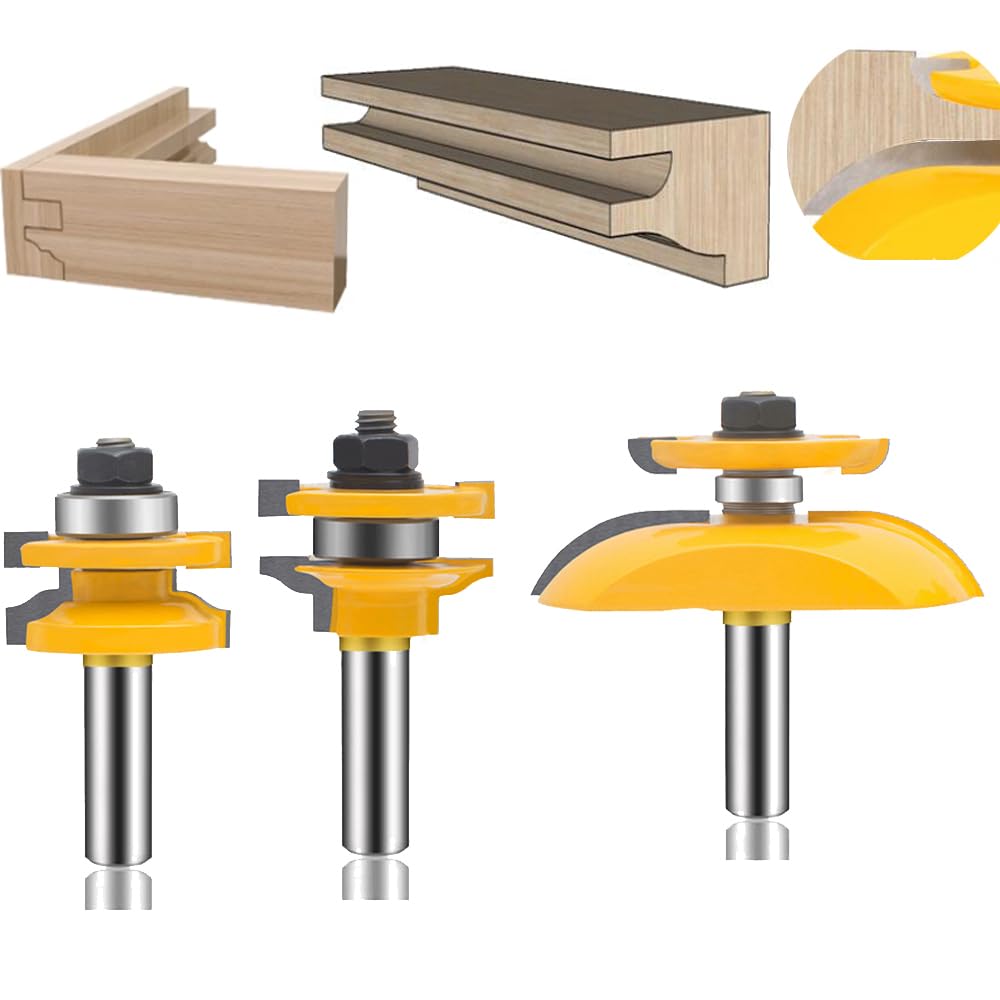 LEATBUY 1/2-Inch Shank Router Bit Set 3 PCS, Round Over Raised Panel Cabinet Door Ogee Rail and Stile Router Bits, Woodworking Wood Cutter, Wood Carbide Groove Tongue Milling Tool (YZ05) โ image 1