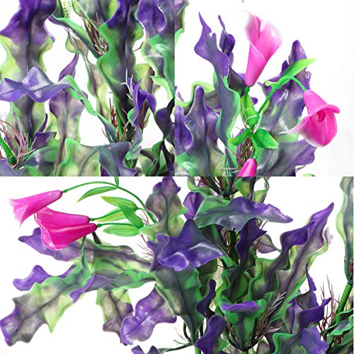 Tacobear Artificial Aquarium Plants Decor Plastic Fish Tank Plants Decorations Ornament Large Aquatic Plant for Aquarium(Purple)