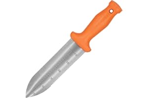 Zenport K246 Deluxe ZenBori Soil Knife with Sheath, 6-Inch Stainless Steel Serrated Blade and Depth Measurement Markings, Ora