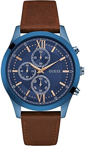 GUESS Dress Watch for Men, Quartz Movement, Analog Display, Brown