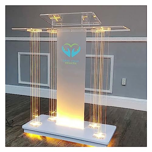 Customizable Logo & Text Acrylic Pulpit with Wheels, LED Lighting, and ...