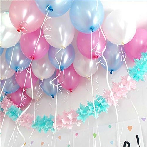 Buena Ventura's Themez Only Latex Metallic Balloons for Decoration Combo (L Blue/Pink/White) - Pack of 51 pcs Birthday/Baby Shower/Party