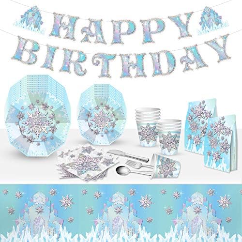 誕生日 飾り 付け アナと雪の女王テーマ パーティー装飾 女の子 誕生パーティー 使い捨て食器セット 紙皿 紙コップ ナプキン Happy Birthdayガーランド バナー テーブル掛け 飾り付け お花見 キャンプ ホームパーティー 誕生日飾り 66点セット