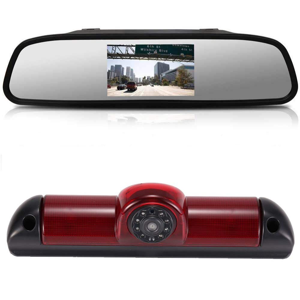 【Reverse Camera + 4.3 Inch HD Rearview Mirror】Parking Mirror for All Cars + Car Third Roof Top Mount Backup Camera for Fiat Ducato X250/Peugeot Boxter III AVIS AVS325CPR/Citroen Jumper/Dodge