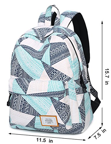 Backpack for Teens, Fashion Geometric Pattern Laptop Backpack College Bags Women Shoulder Bag Daypack Bookbags Travel Bag by Mygreen (Blue&Green&Orange)