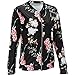 Farktop Women's Embroidery Patch Velvet Biker Bomber Flight Jacket (XL, Black 01)