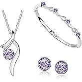 Txibikn Fashion Simple Necklace Earrings Set Bracelets Jewelry Crystal Pendant for Women Lady Wife Wedding Birthday Party Prom