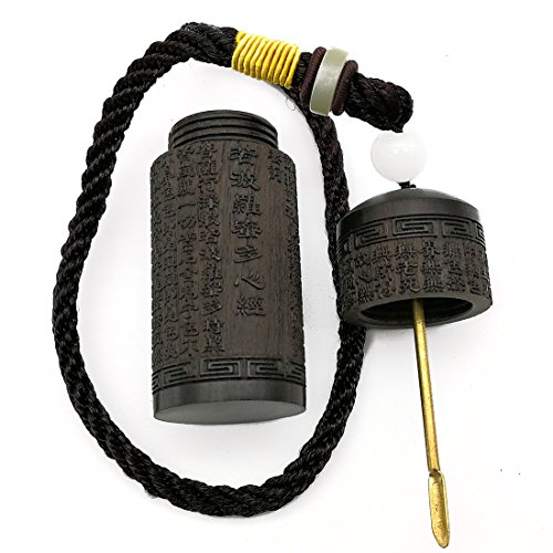 HOLANTON EDC Ebony Blackwood Snuff Bottle Portable with Metal Spoon Snorting Snorter Bullet Fragrance Toothpicks Container Buddha Sutra