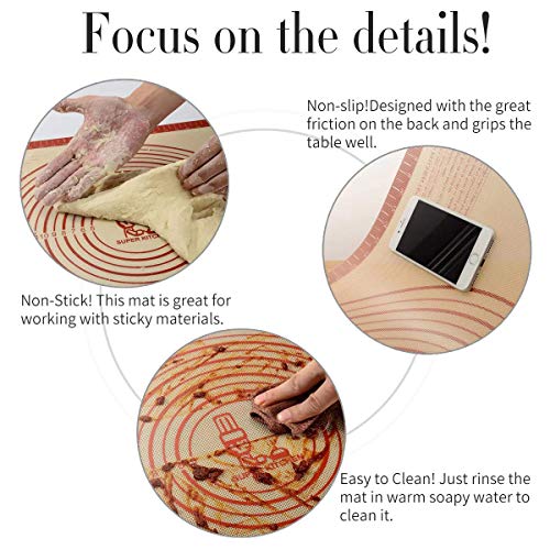 Non-Stick Stainless Steel Rolling Pin with Removable Guide Rings + Non-Slip Silicone Pastry Baking Mats 26×16 inch, Adjustable Dough Roller for Pizza, Pasta, Pie Crust, Cookie, Fondant Icing - Thumbnail 4