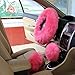 Audew Universal Steering Wheel Cover Pink Plush Wool Soft Fluffy Steering Cover Guard Truck Car Accessory 1 Set 3 Pcs
