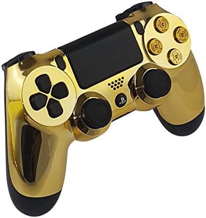 PS4 Dualshock Full Controller with Custom CHROME Shell, with Metallic BULLET Buttons (Gold)