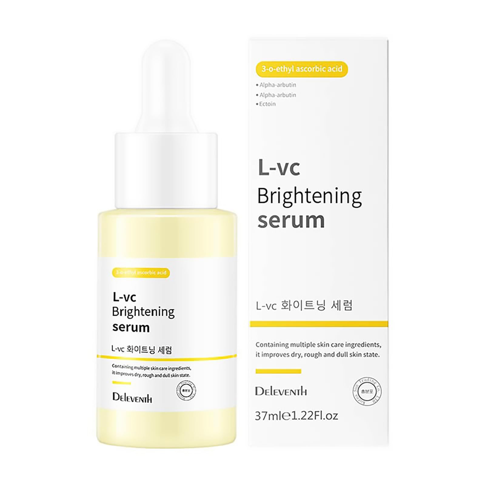 DEleventh Korean Brand Vitamin C Brightening Face Serum 37ml / with 3-O-Ethyl Ascorbic Acid, Niacinamide and α-Arbutin, Reduce Dark Spots and Fine Lines, Enhance Elasticity, Hydrate, and Protect Skin