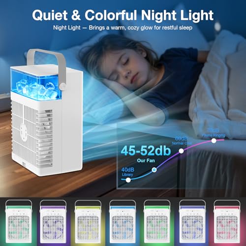 Portable Air Conditioners, Portable AC Unit with Remote, 1100ml Tank Evaporative Air Cooler, Mini AC with 4 Speeds & 2 Mist Modes, 2/4/6 Hour Timer, USB Powered Cooling Fan for Bedroom, Room, Office