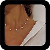 Erimberate Bohemian Pearl Dangle Necklace Choker Pearl Bead Necklace Vintage Pearl Choker Necklace Gold Wedding Pearl Necklace Jewelry for Women