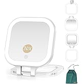 Mocado Compact Travel Makeup Mirror, 1X/30X Magnifying Mirror with Light, Double Sides Compact Mirror with 3 Color Light, Dimmable Handheld Mirror, Rechargeable Travel for Purse,Pocket(White)