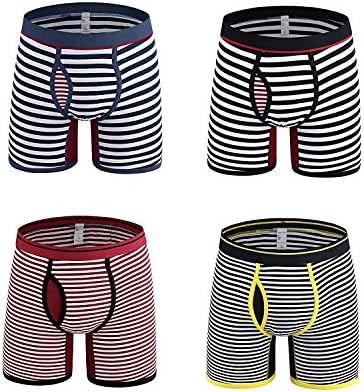 Lionchic Mens Comfortable 4-Pack Striped Cotton Knit Boxer Briefs Open Fly Boxers Shorts Support Designer Underwear(Assorted 1,X-Large)