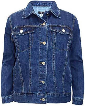 F4S® Womens Plus Size Denim Missguided 100% Cotton Collared Long Sleeve Front Buttoned Jacket 14-26