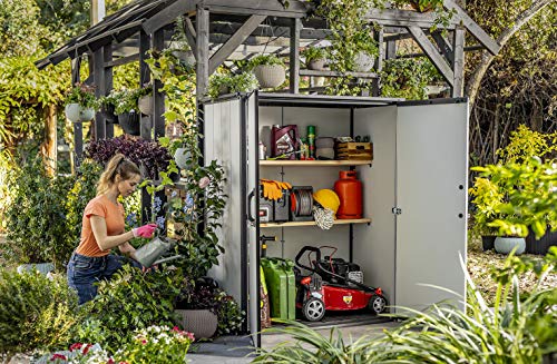 keter premier tall resin outdoor storage shed with