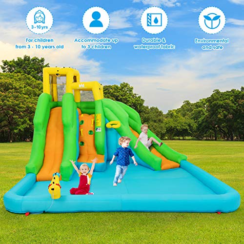 image for Costzon Inflatable Water Park, Inflatable Double Water Slides, Kids Wa