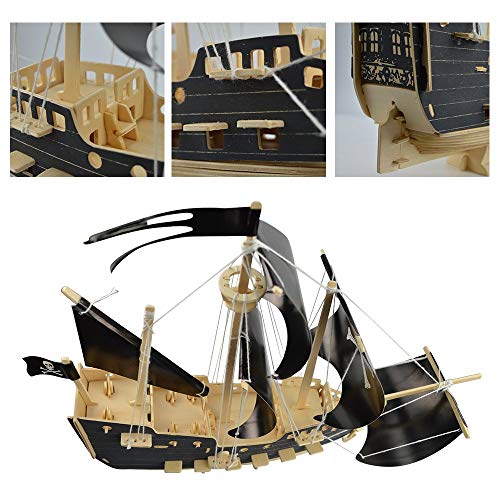3D Wood DIY Building Block Wooden Models Puzzles Kids Educational Puzzle Toy Brain Teasers Hand Craft Stacking Toys Kits 2 Pack- Pirate Ship and Motorcycle