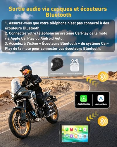 ESSGOO CarPlay Moto 5" Écran Tactile IPS avec CarPlay & Android Auto sans Fil, GPS Moto Étanche, Musique Bluetooth, Navigation, Support Siri, Installation & Démontage Faciles