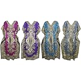 Mogul Interior 4Pc Womens Caftan Maxi Dress Cover up Resort Dresses One Size