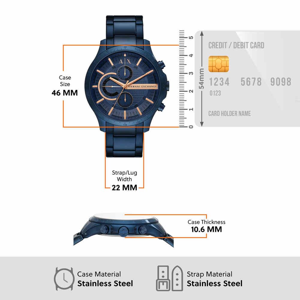 Armani Exchange Watch For Men, Quartz Chronograph movement and 46mm Case Size with Stainless steel strap