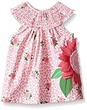 Mud Pie Baby Girls' Sleeveless Smocked Neckline Sun Dress, Pink Sunflower, 0-6 Months