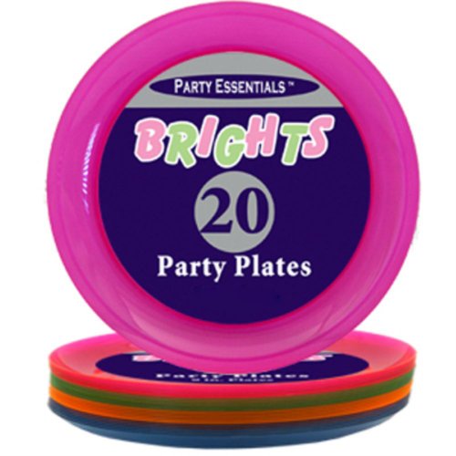 Buy 20 Neon Brights Plastic Party Plates 9" diameter mixed colour