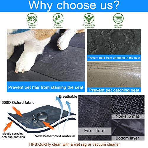 Fityou Dog Car Seat Covers, Waterproof Pet Seat Cover Hammock 600D Oxford Fabric Scratch Proof & Non Slip Bench Seat Cover Compatible for Middle Seat Belt and Armrest Fits Most Cars, Trucks, SUVs - Thumbnail 4