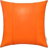 BRAWARM Orange Leather Throw Pillow Covers 20 X 20 Inches - Faux Leather Pillow Cover with Piping, Hand Stitched Leather Throw Pillow for Couch Sofa Bed Living Room Home Decorative