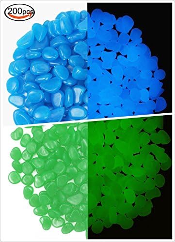 Joanna Reid 200 Pcs Glow In The Dark Pebbles Stones For Aquarium Gravel Fish Tank And Outdoor Walkways Garden Driveway, Powered By Light And Solar (Blue &amp; Green)